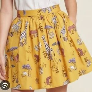 Modcloth Yellow Pleated Skater Skirt‎ S
